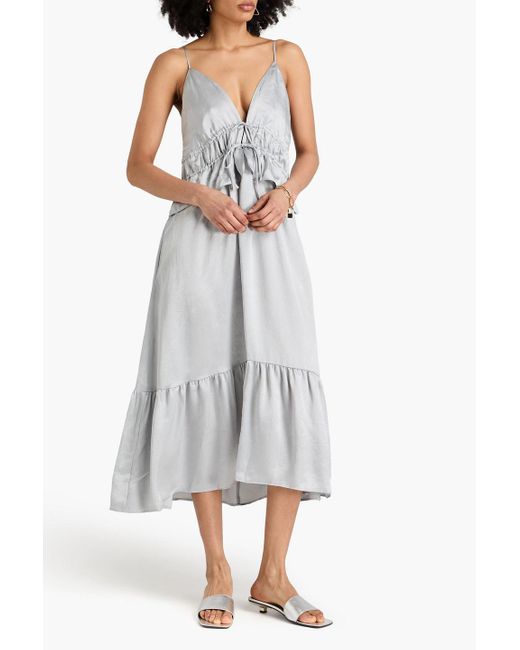 Solid & Striped White Ruffled Crinkled-satin Midi Dress