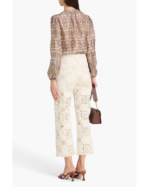 Veronica Beard Natural Dova Embroidered Cotton-Twill Straight-Leg Pants