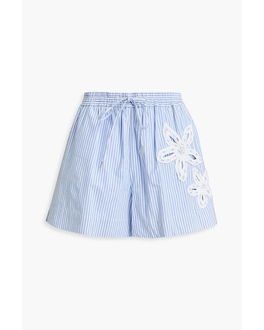 Sandro Blue Striped Floral-Appliquéd Cotton-Blend Shorts
