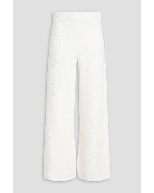 Maje White Cotton-Blend Tweed Wide-Leg Pants