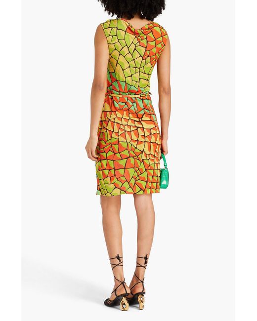 Emilio Pucci Yellow Belted Printed Jersey Dress
