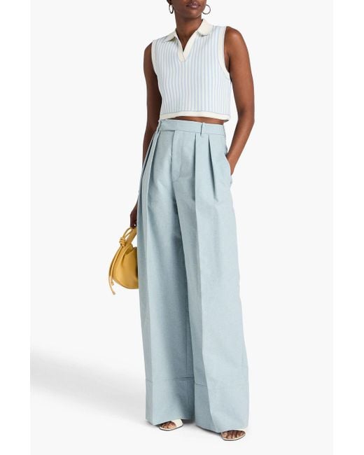 Zimmermann Blue Pleated Cotton And Silk-blend Wide-leg Pants