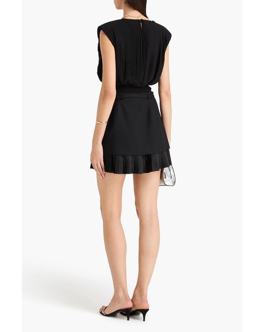 Jonathan Simkhai Black Ezrah Layered Pleated Drill And Satin-Twill Mini Skirt