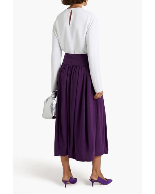 Tibi Purple Gathered Jersey Midi Skirt