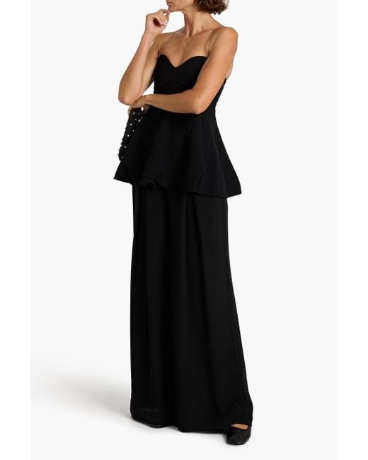 Tibi Black Melee Strapless Crepe Peplum Top