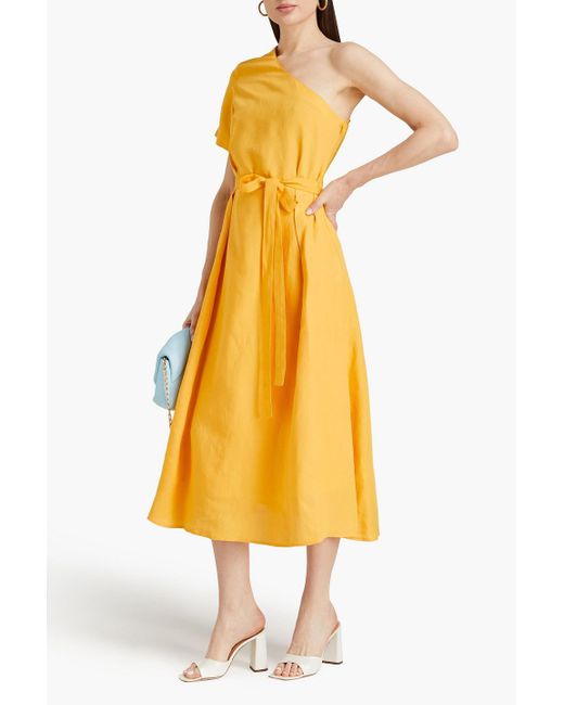 Claudie Pierlot Yellow One-shoulder Cutout Crepe De Chine Midi Dress