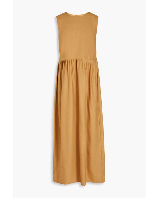 Giuliva Heritage Natural Pleated Linen And Wool-blend Twill Maxi Dress