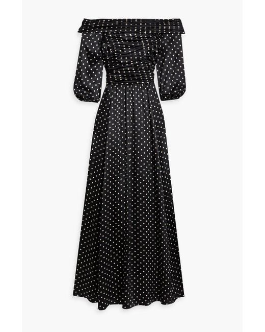 Mikael Aghal Black Off-the-shoulder Polka-dot Silk-satin Maxi Dress
