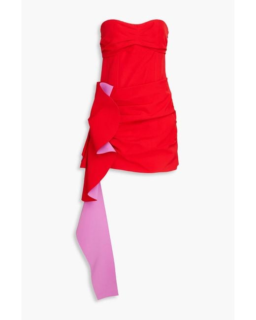 Jonathan Simkhai Red Adina trägerloses minikleid aus crêpe mit drapierung
