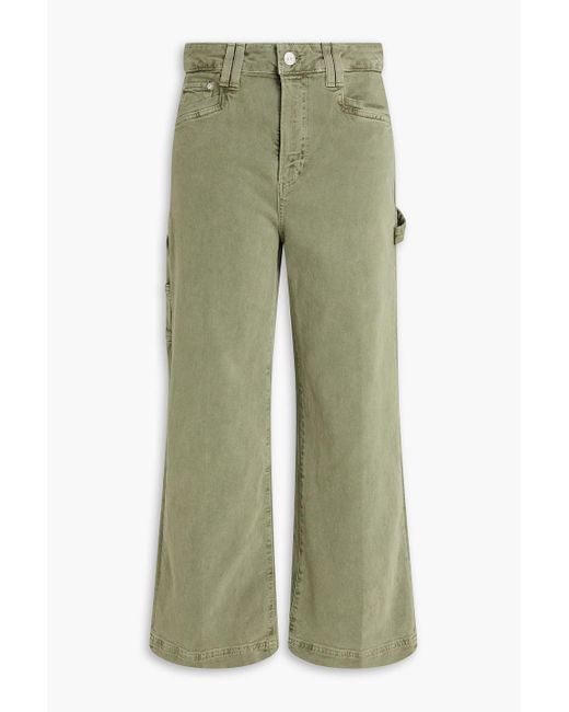 PAIGE Green Anessa Cropped High-Rise Cargo Jeans
