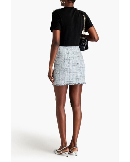 Maje Black Fringed Tweed Jersey Mini Dress