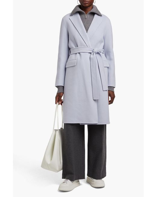 Theory Blue Belted Wool And Cashmere-blend Felt Coat