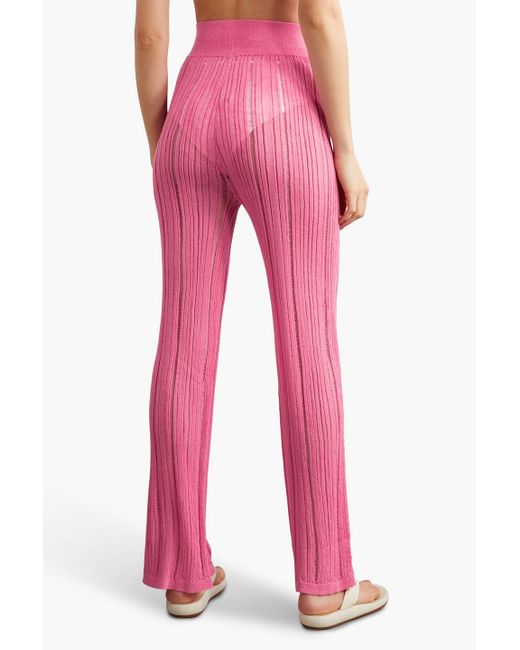 Cult Gaia Pink Savannah Ribbed-knit Straight-leg Pants
