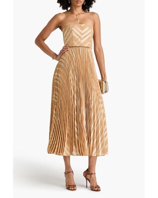 Zimmermann Natural Strapless Pleated Jacquard Midi Dress