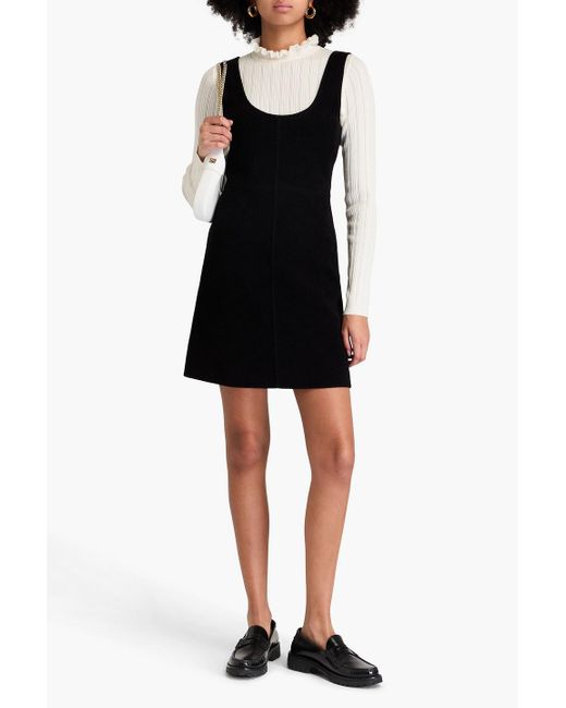 Sandro Bouclé-paneled Pointelle-knit Mini Dress in Black