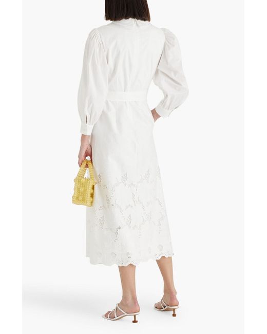 Mikael Aghal White Cotton-blend Guipure Lace Midi Shirt Dress