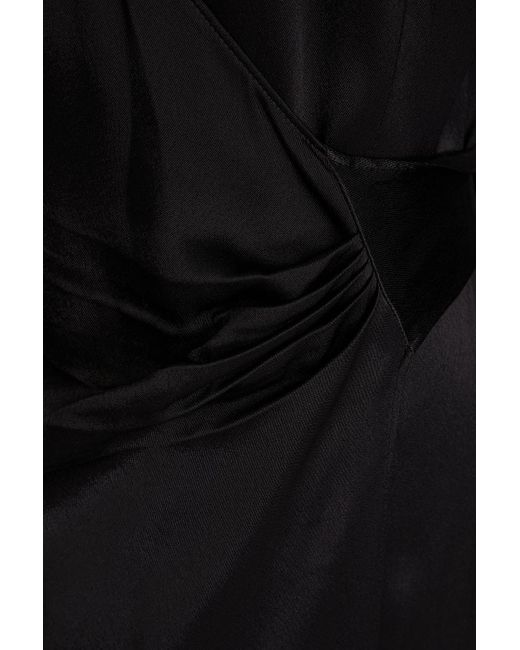 Vince Black Pleated Satin-crepe Midi Wrap Dress