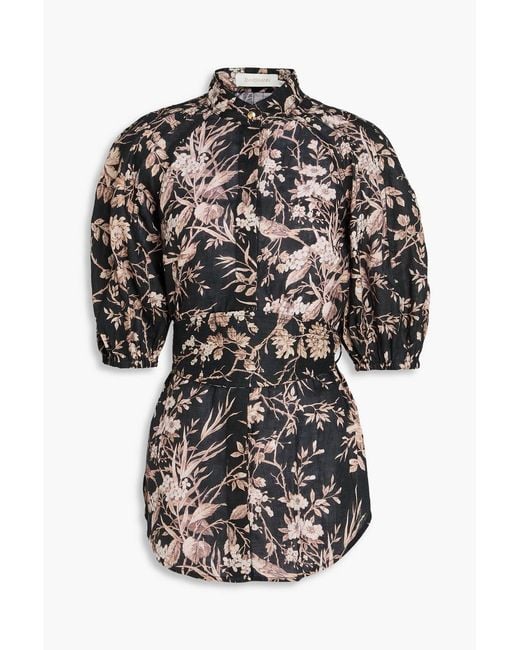 Zimmermann Black Belted Printed Linen Shirt