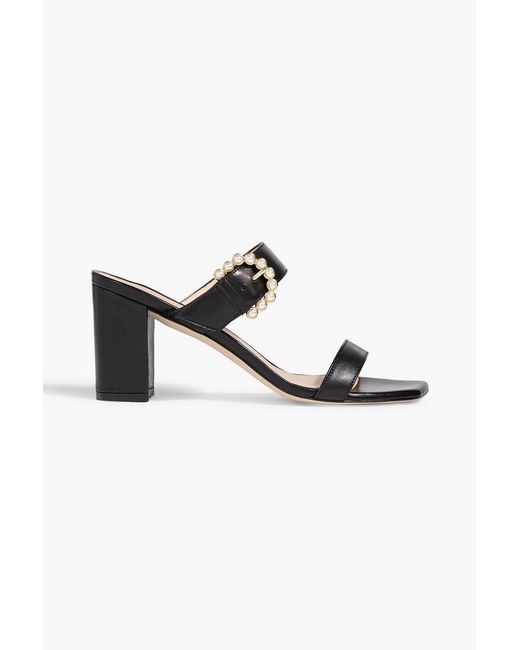Stuart Weitzman Black Piper 75 Faux Pearl-embellished Leather Mules