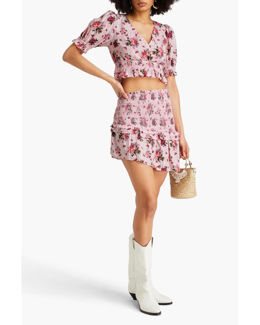 LoveShackFancy Pink Ophira cropped oberteil aus baumwolle mit floralem print