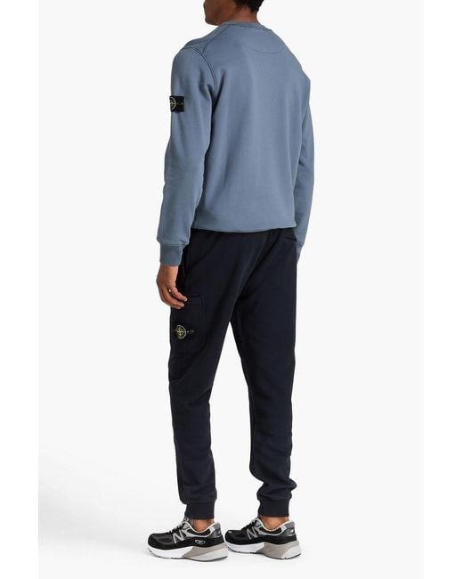 Stone Island Blue Tapered French Cotton-Terry Sweatpants for men