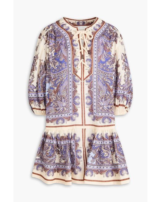 Zimmermann Purple Paisley-print Linen Mini Dress
