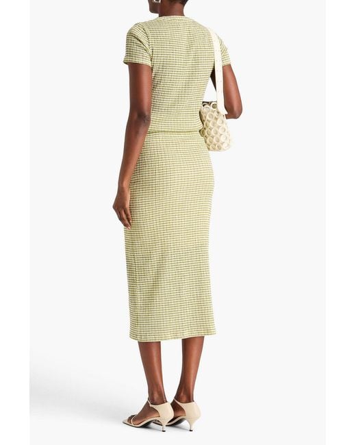 Vince Yellow Striped Seersucker Midi Skirt