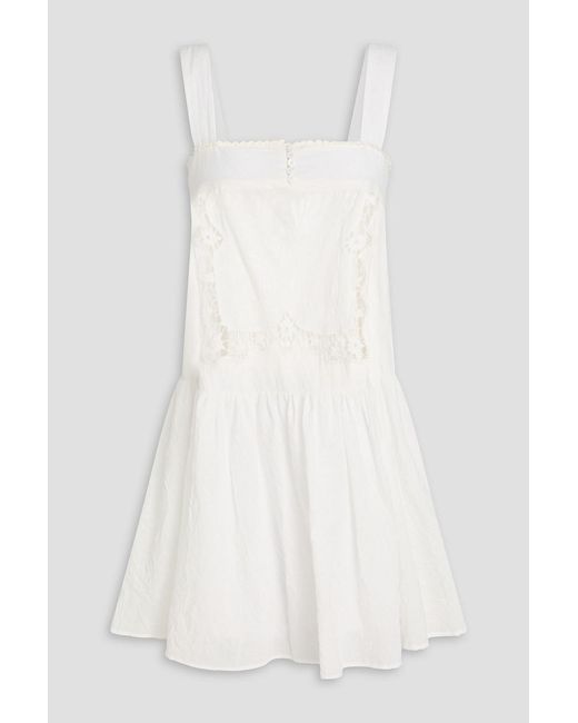 Claudie Pierlot White Macramé Lace-paneled Cotton-gauze Mini Dress
