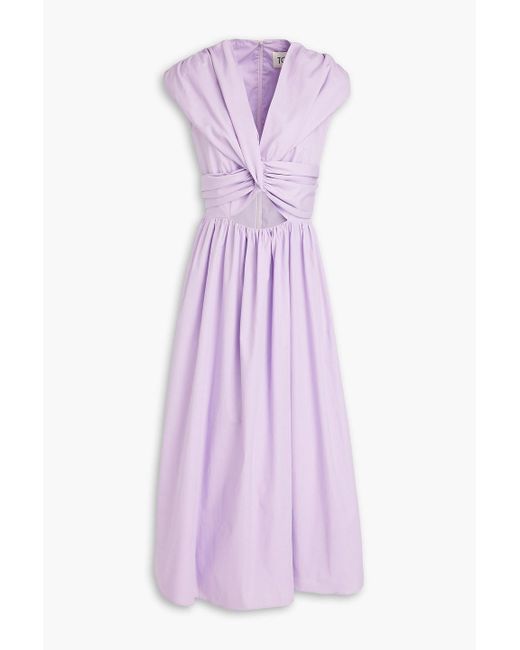 TOVE Purple Twisted Cutout Cotton-poplin Midi Dress