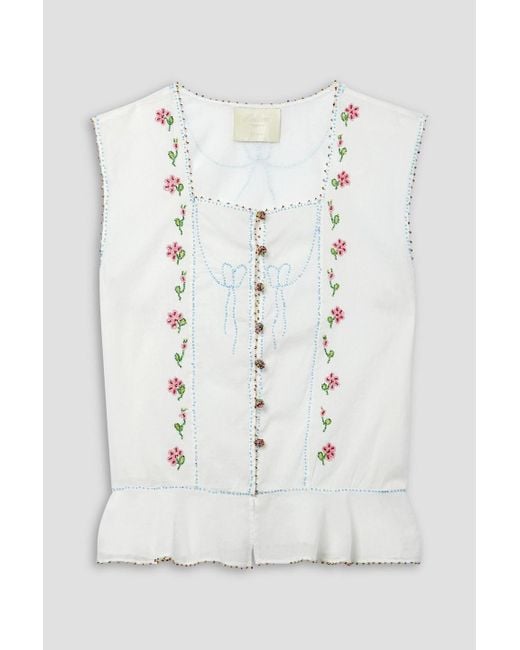 Doen White Odelia Bead-embellished Organic Cotton-voile Top