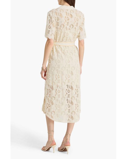 Saloni Natural Suni Belted Broderie Anglaise Cotton Midi Shirt Dress