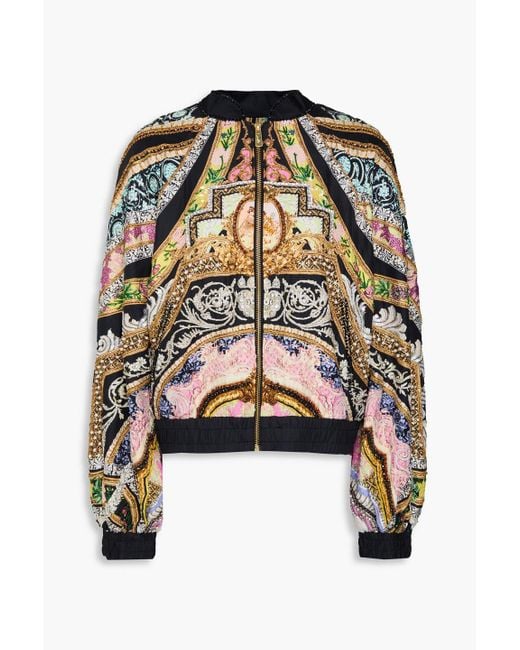 Camilla Black Embellished Printed Silk-twill Bomber Jacket