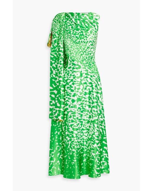 Roksanda Green Arista Draped Printed Silk-satin Midi Dress