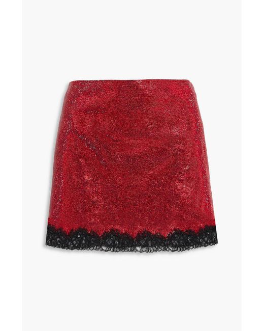 Philosophy Di Lorenzo Serafini Red Crystal-embellished Lace-trimmed Woven Mini Skirt