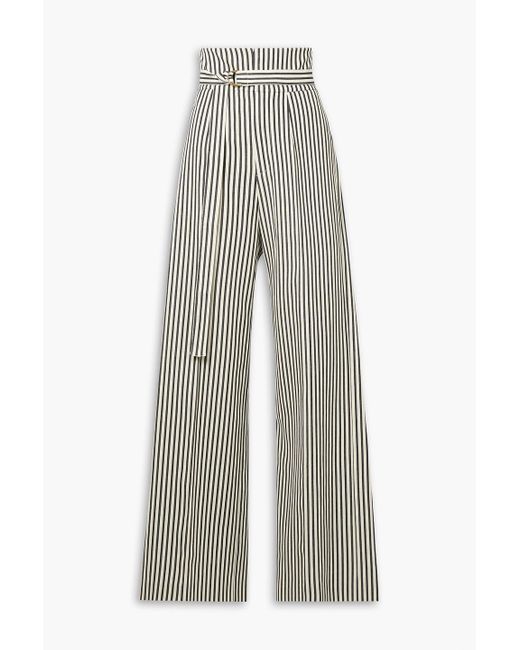 Philosophy Di Lorenzo Serafini Gray Belted Striped Cotton-blend Drill Wide-leg Pants