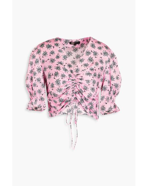 Maje Pink Cropped Printed Satin Top