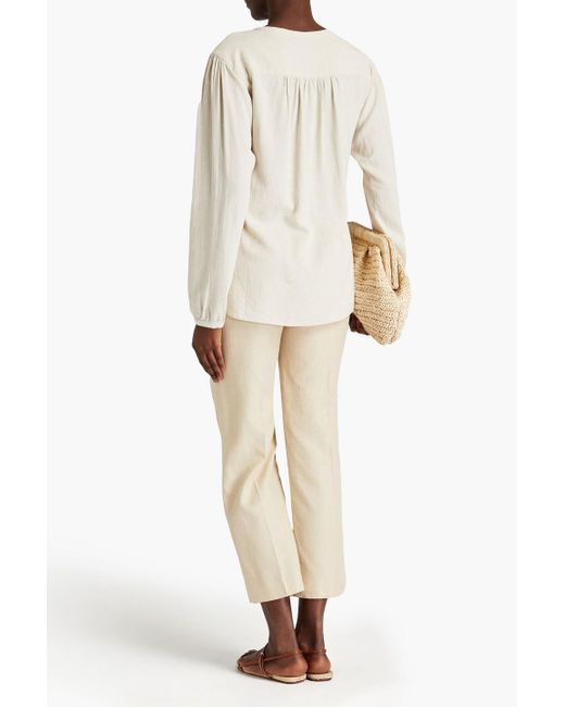 James Perse White Gathered Crepe Blouse