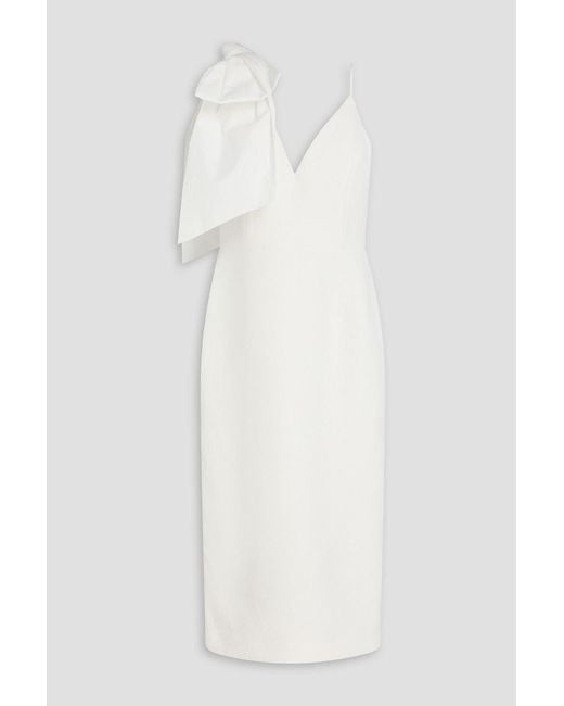 Rebecca Vallance White Bow-Detailed Crepe Midi Dress