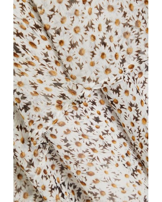 Ganni Natural Tiered Floral-print Georgette Mini Dress