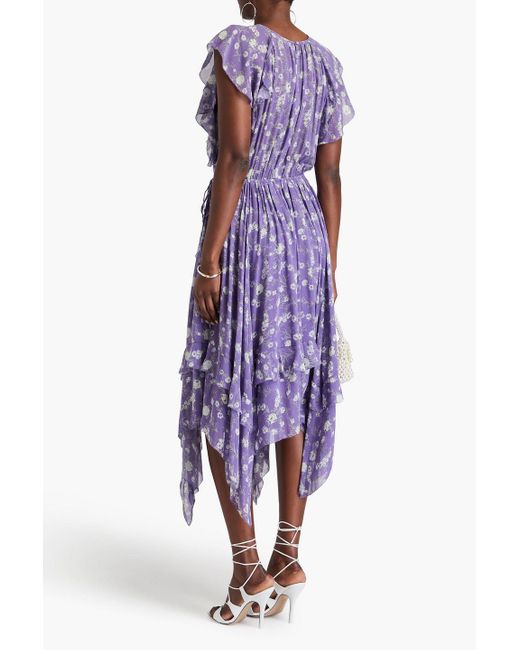 Ulla Johnson Purple Ruffled Floral-Print Silk-Georgette Midi Dress