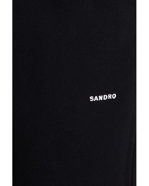 Sandro Black Embroidered Cotton-fleece Sweatpants for men