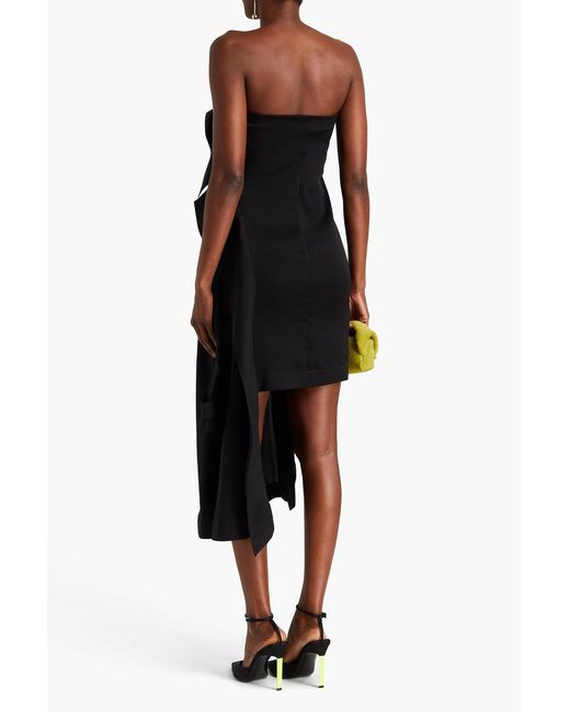 J.W. Anderson Black Trench Strapless Draped Satin-crepe Dress