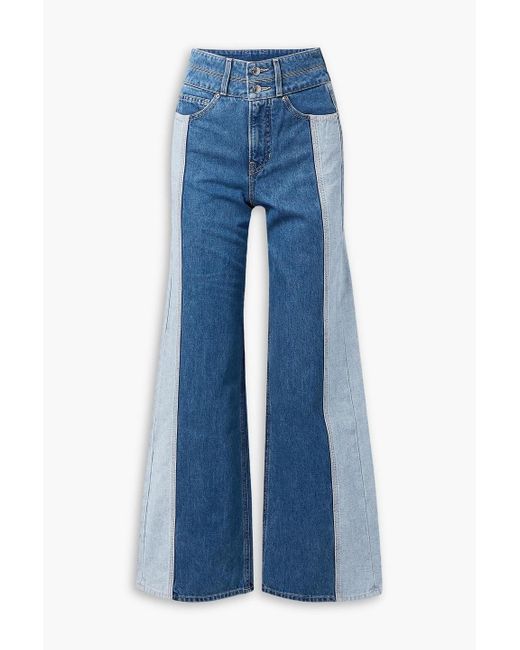 Veronica Beard Blue Taylor hoch sitzende zweifarbige jeans mit weitem bein
