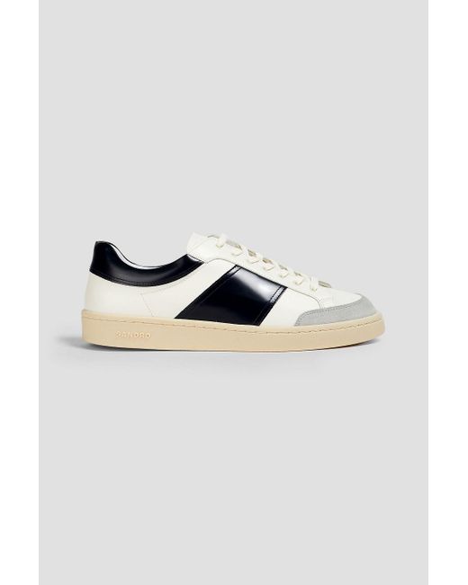 Sandro White Suede-trimmed Leather Sneakers for men