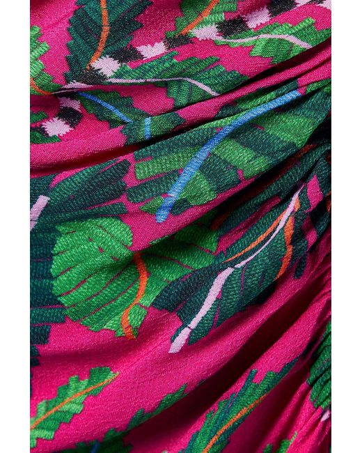Farm Rio White Gathered Printed Crepe Midi Dress