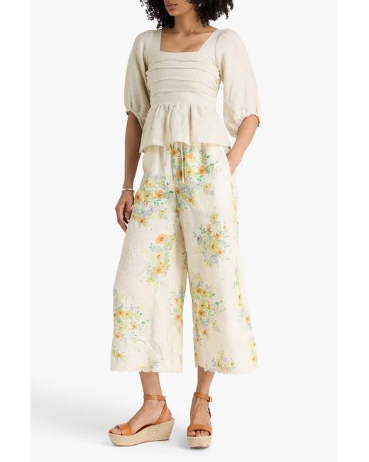 Casa Raki Natural Idra Gathered Linen Top