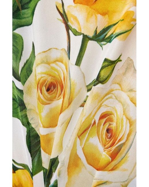 Dolce & Gabbana Yellow Midikleid aus organza mit floralem print