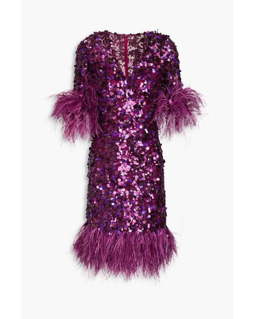 Jenny Packham Purple Kleid aus tüll mit pailletten und federn