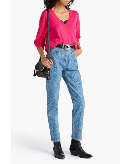 IRO Blue Printed High-Rise Straight-Leg Jeans