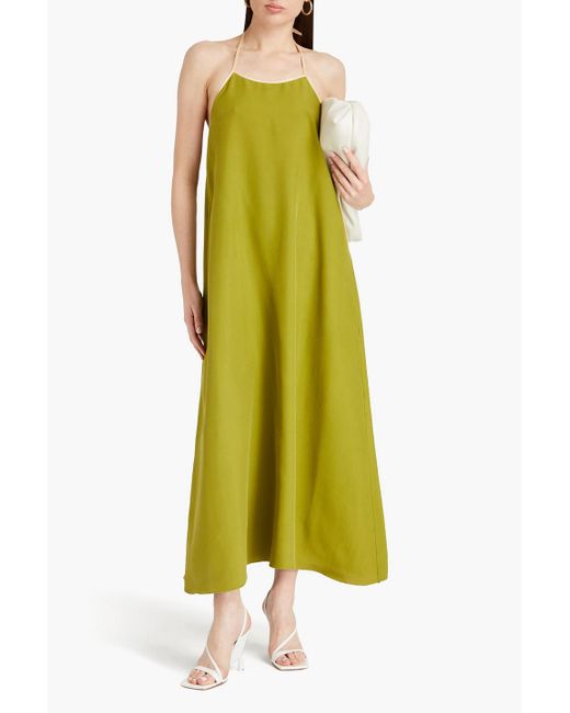 Giuliva Heritage Green Two-tone Slub Silk Halterneck Maxi Dress